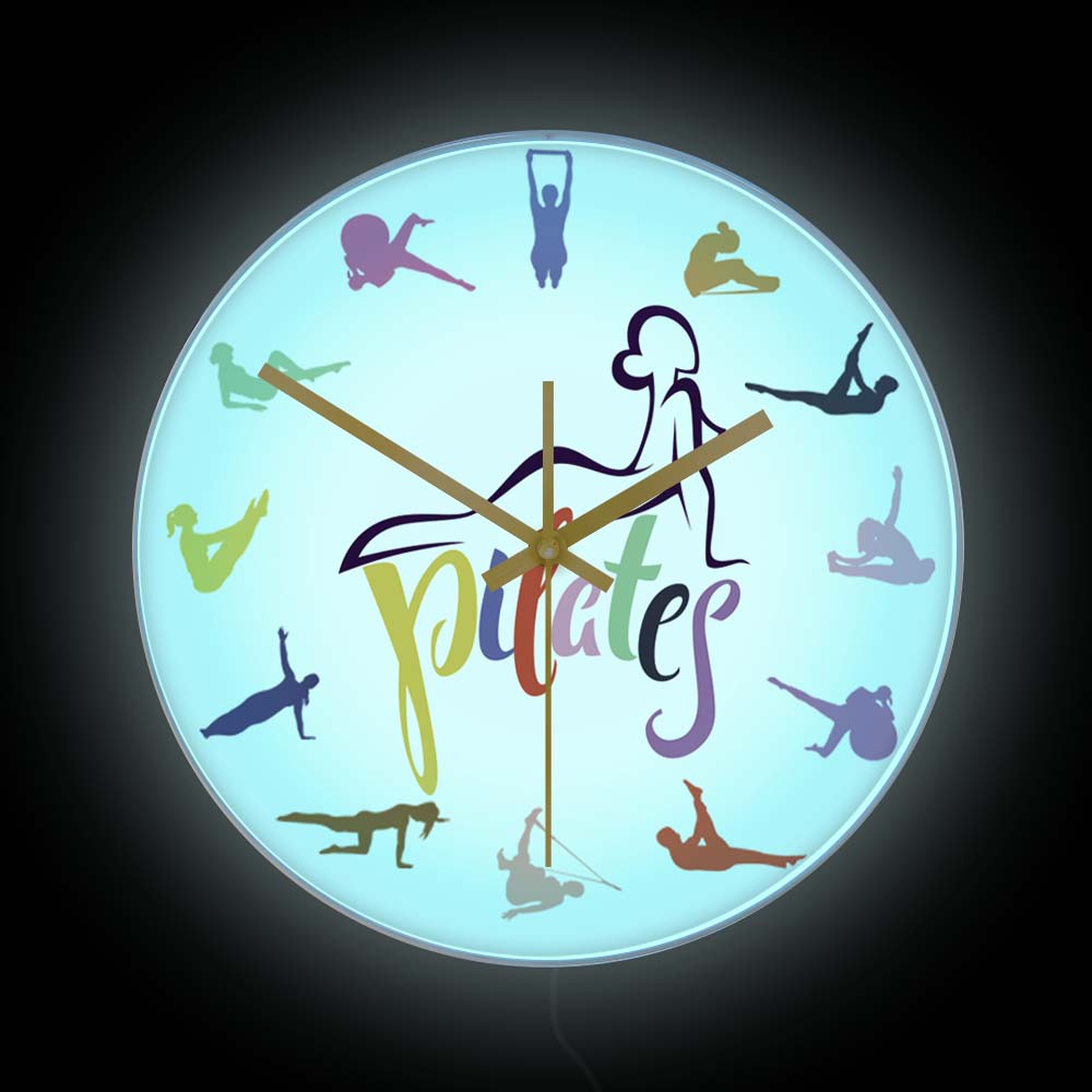 Yoga Fitness Room - 필라테스 포즈 컬러풀 프린트 벽시계 LED